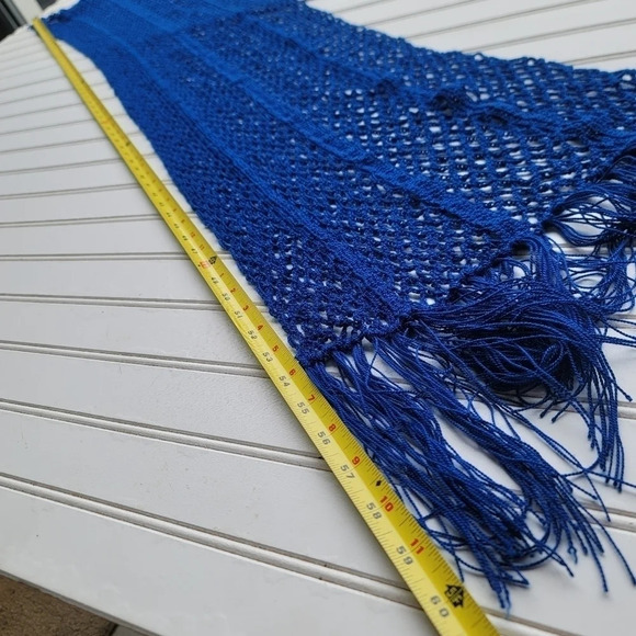 Crochet Style Women's Mesh Net Scarf Royal Blue Fringed Long 60" x 12" - Picture 2 of 11